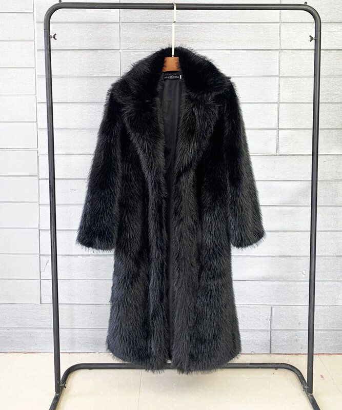 Abrigo de imitación de zorro para mujer, Chaqueta larga de manga larga, holgada, gruesa, ajustada, elegante, para otoño, 2023