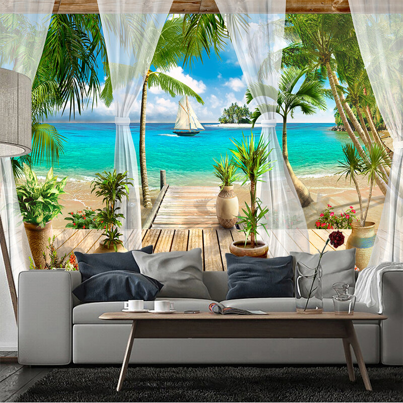 ثلاثية الأبعاد نافذة خلفية كبيرة قماش مزخرف جداري الجمالية غرفة ديكور بوهو المحيط المشهد نسيج الجدار الشنق نوم ديكور المنزل