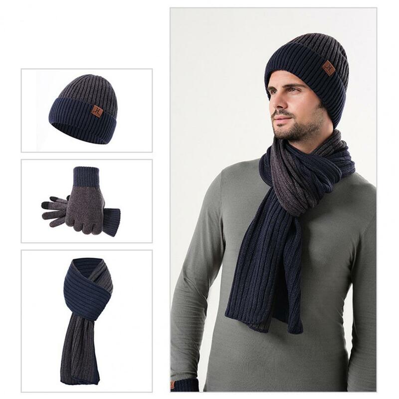 Вязаная шапка шарф Набор Уютная зимняя шапка шарф перчатки набор Мягкая флисовая вязаная шапка ветрозащитные перчатки длинный шарф для теплого стиля