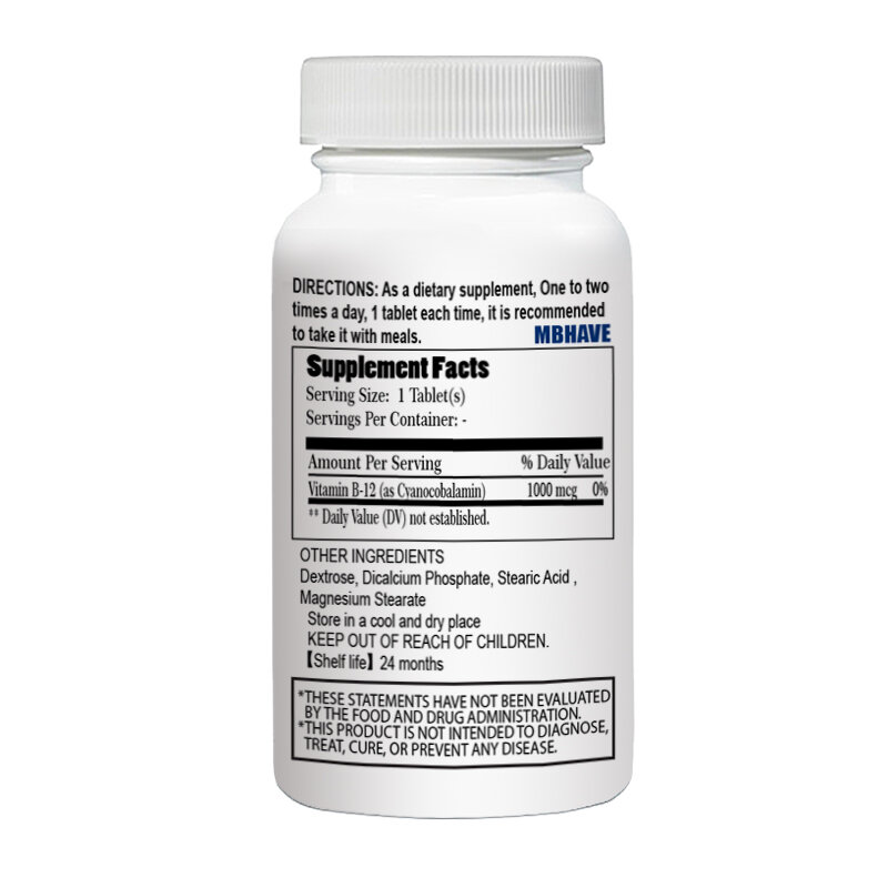 Vitamina B12 1000 Mcg, alta resistencia, Neuro Vitmains, 120 tabletas