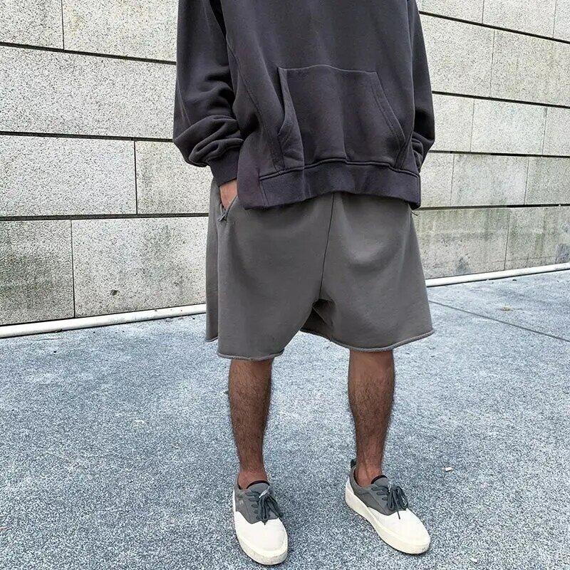 Shorts esportivos de algodão puro masculino, cinza