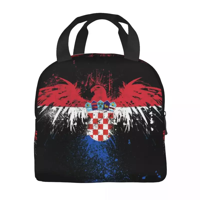 Bolsas de almuerzo con aislamiento térmico de la bandera de Croacia para mujer, bolso de almuerzo portátil patriótico de Croacia para la escuela, caja Bento de comida al aire libre