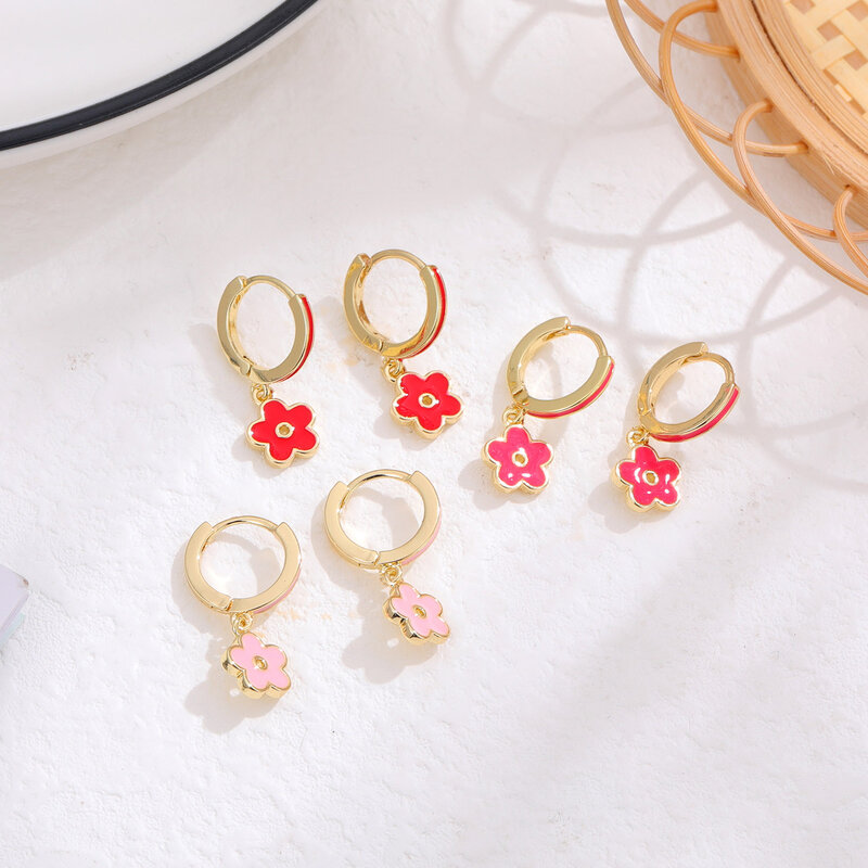 Gift Little Flower Glossy Cute Small Pink Children Girl Drop Earrings Chic Sweetness  Autumn Spring