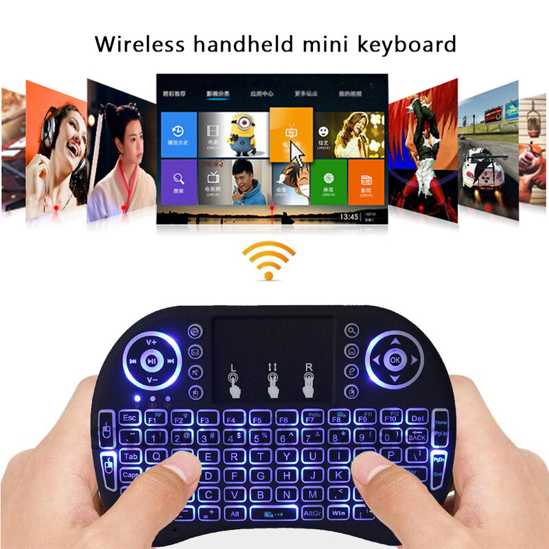 Miniteclado inalámbrico con Touchpad, dispositivo retroiluminado de 2,4G, i8, árabe, francés, español, ruso, para PC, Android, TV Box