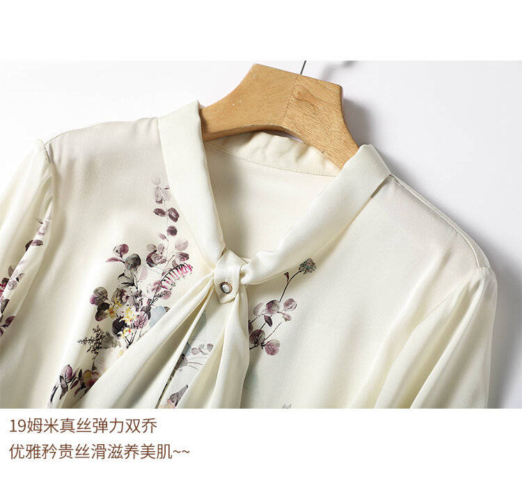 Chiffon Vintage Women's Shirts Spring/summer Prints Blouses Loose Long Sleeves Women Tops Bow Fashion Clothing 2024 Korean