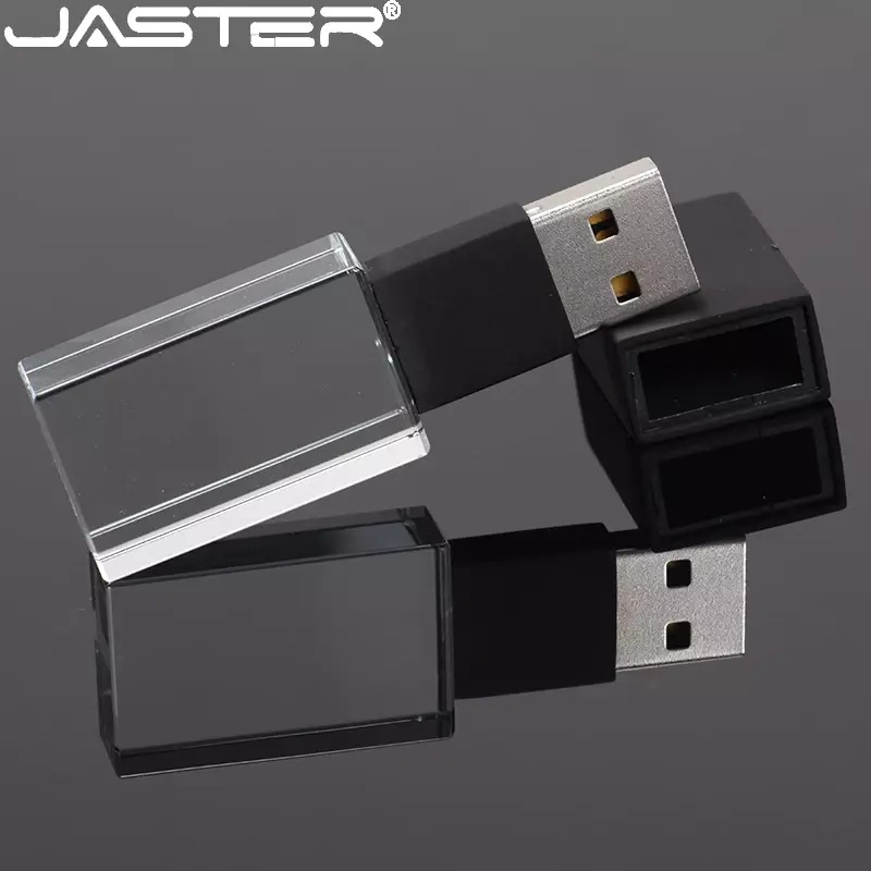 جاستر-كريستال USB 2.0 الزجاج الشفاف محركات أقراص فلاش ، يو القرص ، شفافة حملة القلم ، يو القرص ، ثلاثية الأبعاد طباعة شعار مخصص ، 128GB ، 64GB ، 10 قطعة لكل مجموعة