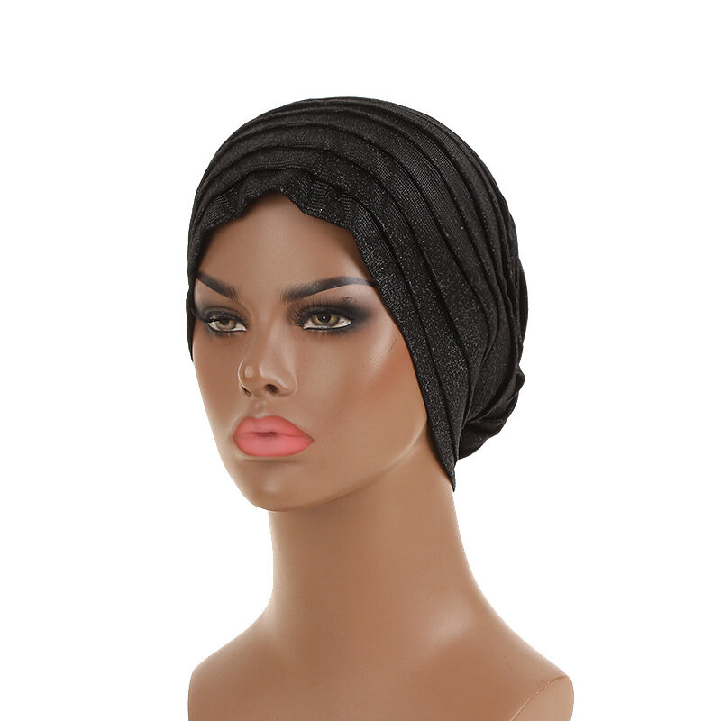 African Diamonds Turban Cap for Women Auto Gele Headtie Aso Oke Nigeria Pleated Headscarf Muslim Hijab Hat Bonnet Headpiece New