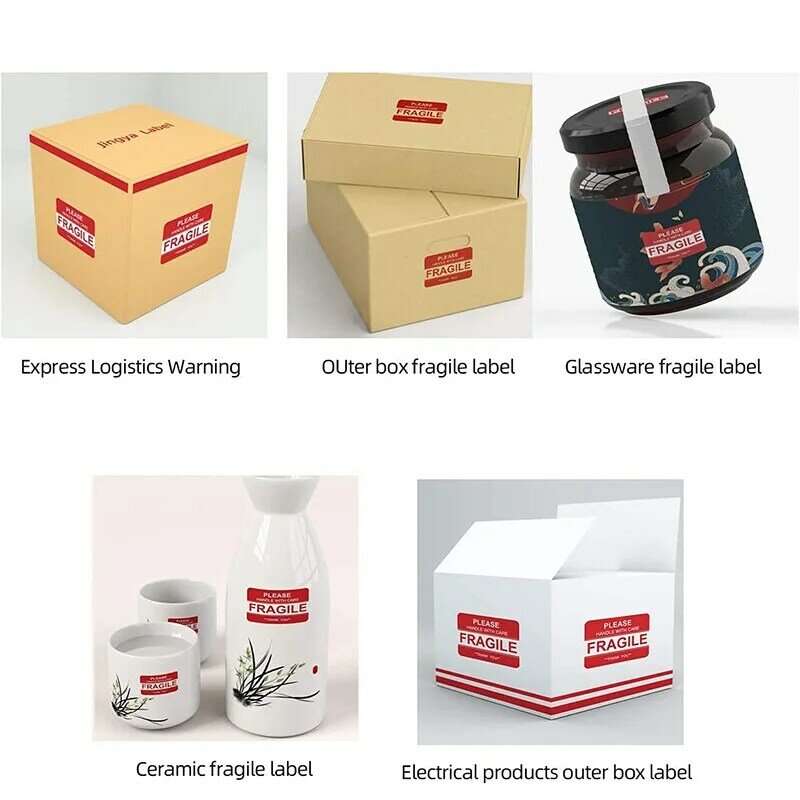 Pegatinas delicadas para productos, etiquetas de advertencia para el cuidado, suministros de bricolaje, 76x25m, 75x50mm, 90x50mm, 130x70mm, 100 unidades