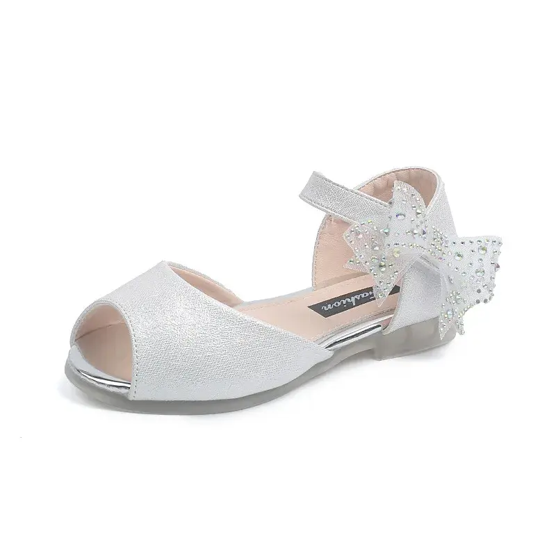 Милые летние туфли принцессы для девочек с марлевым бантом, новые детские сандалии с открытым верхом, Детская шикарная пляжная обувь для фотосессии на свадьбе