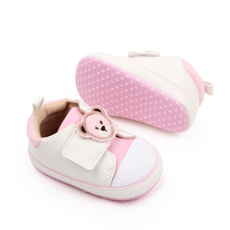 Sepatu bayi balita, sepatu bayi balita pola kepala beruang lucu sepatu anti licin untuk rumah/luar ruangan