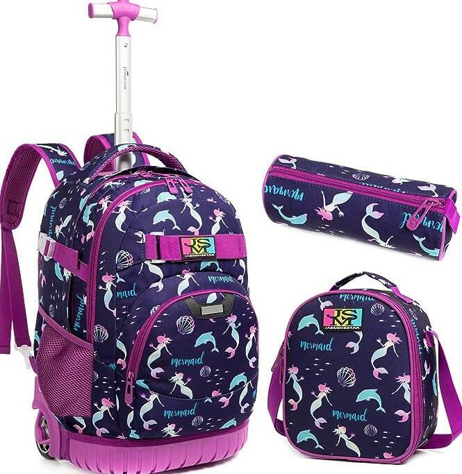 Jasminestar-Sacos de carrinho escolar para meninos e meninas, sacos de bagagem, mochila infantil de 18 "com rodas