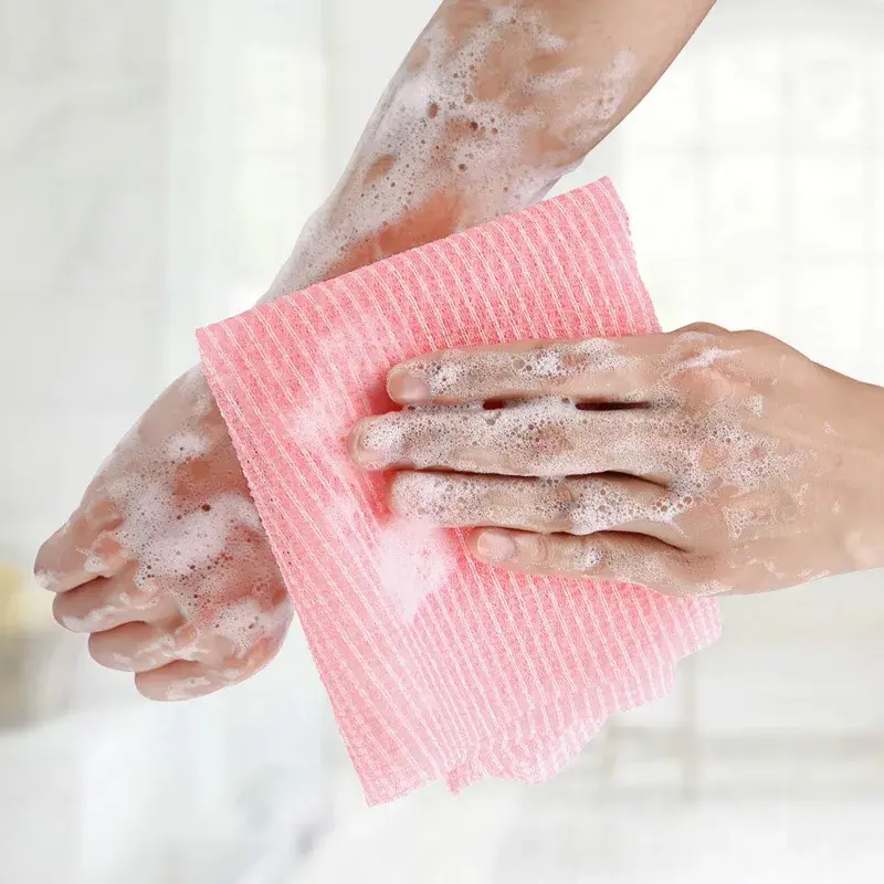 Нейлон для пилинга чистящие полотенца, скребок, насыщенные пузырьки, Нейлоновая губка для ванной, случайный цвет