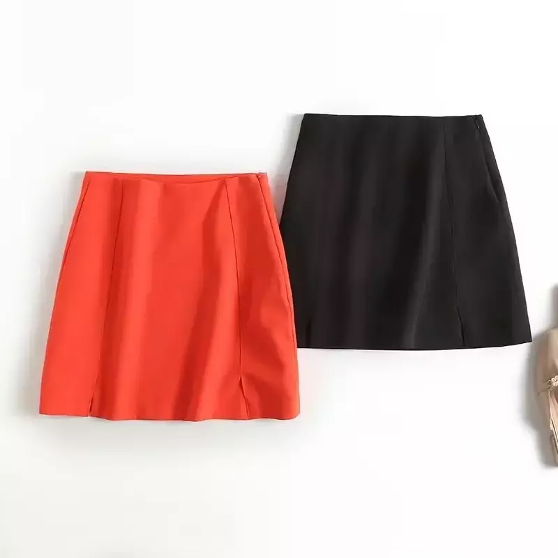 Женская Осенняя Новинка 2023, шикарная модная двухцветная облегающая мини-юбка в стиле ретро с высокой талией и боковой молнией, Женская юбка