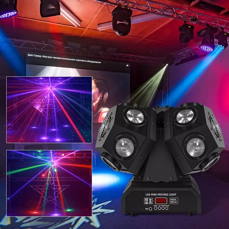 Luz láser giratoria de tres cabezales, barra de escenario KTV, flash de ráfaga, discoteca, 18x10W