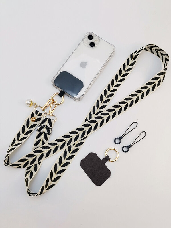 Cordão de celular crossbody ajustável para mulheres, pano largo longo, corda de alça de pescoço, ornamentos de pérola, corda anti-perdida