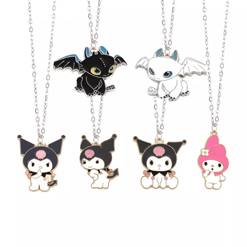 Sanrio Kuromi-collar de aleación de Hello Kitty para hombre y mujer, colgante blanco y negro, joyería, accesorios de Anime, regalo para pareja