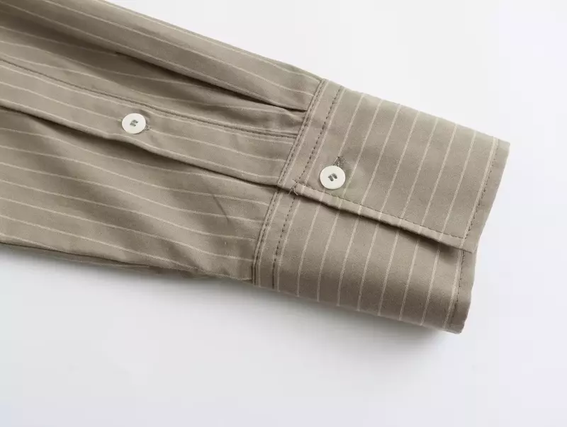 Blusas ajustadas a rayas con decoración de bolsillo abatible para mujer, camisas Vintage de manga larga con botones, Tops elegantes, nueva moda