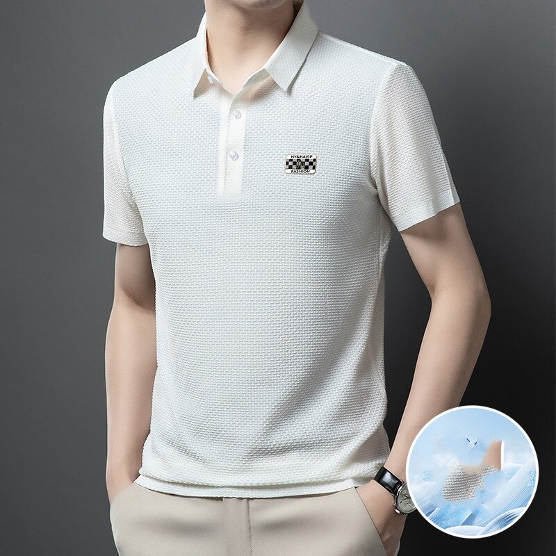 2024 New Business and Leisure Summer Solid Color POLO Shirt Men's Flip Collar Button Fashion Versatile Short Sleeve T-shirt Tops