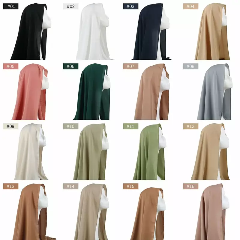 Muçulmano Hijab Chiffon Não Transparente para Mulheres, Hijab Cetim, Envoltório, Xales Monocromáticos, Headband, Lenço