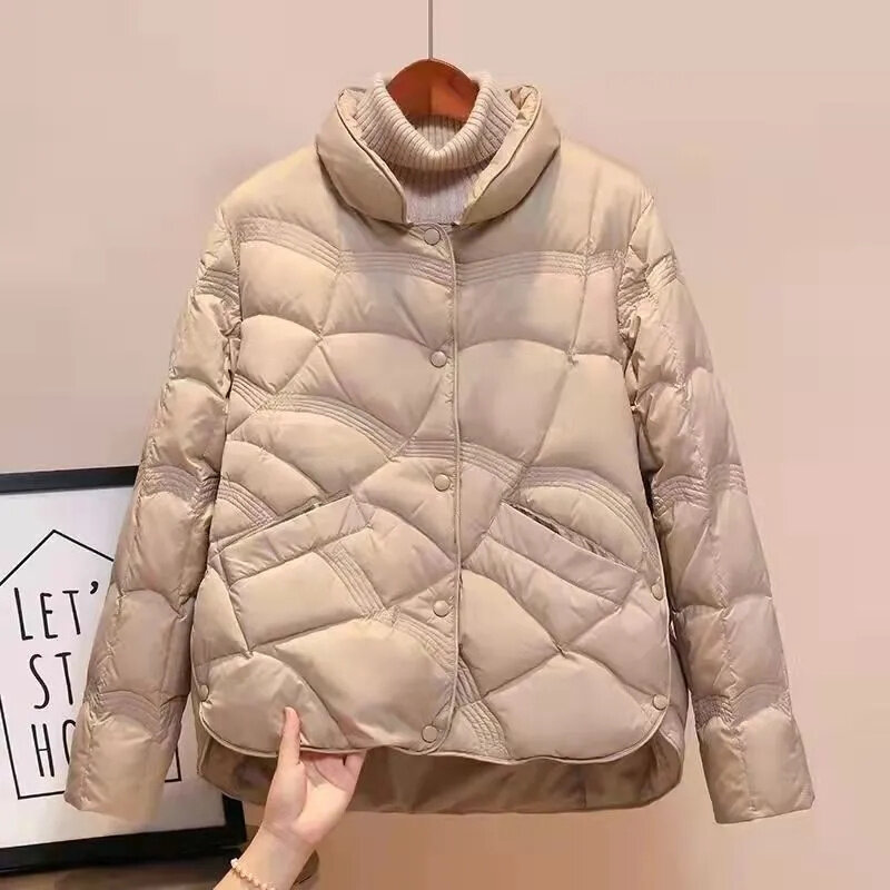 Jaket Down katun wanita, jaket parka musim dingin Korea longgar, mantel empuk kecil ukuran besar ringan 2024