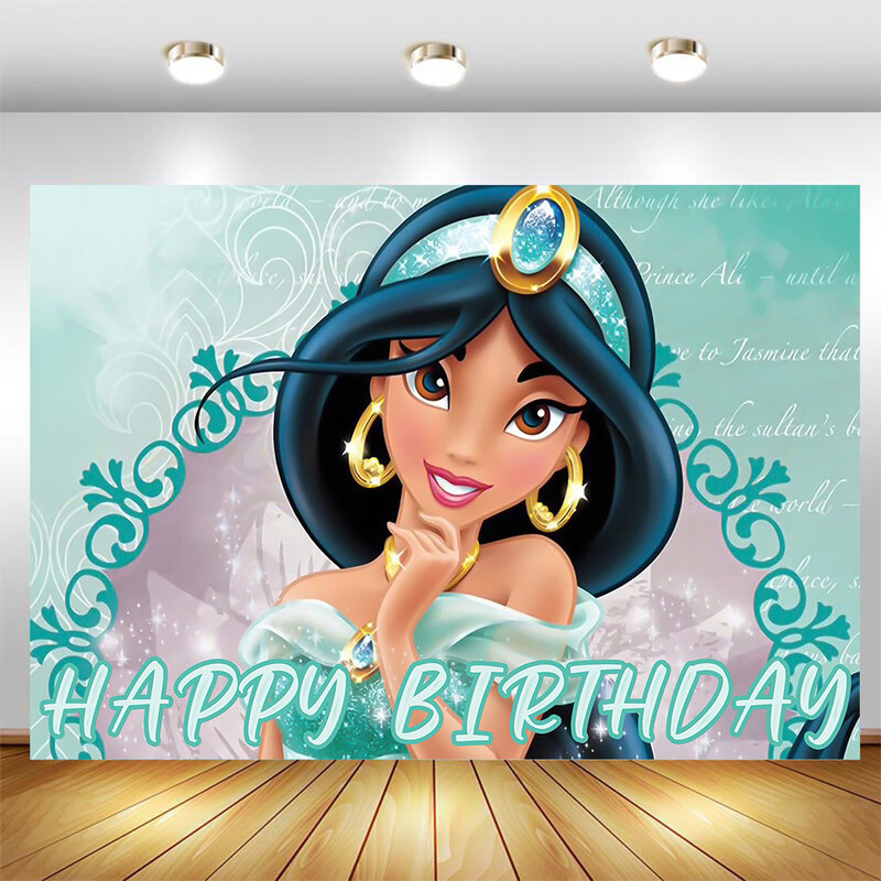 Jasmine Princess Aladdin Theme Birthday Party Decoração, Banner de fundo, Baby Shower, Girl's Photo Shoot Backdrop, Presente para crianças, Sala de festa