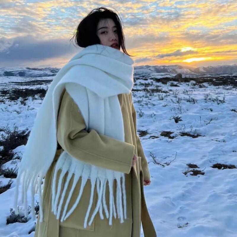 Women Long Scarf Elegant Winter Shawl Women's Thick Cashmere Scarf with Tassel Trim Fashionable Warm Stylish Accessories Tassel
