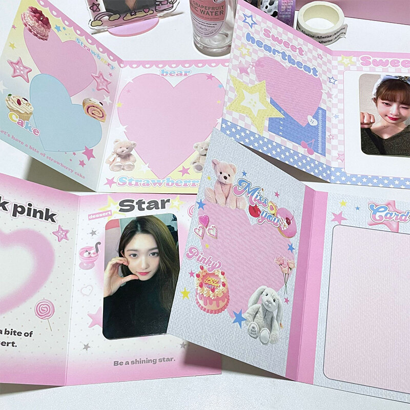 10 buah Ins Korea mode lucu Kpop kartu foto 3 inci tempat kartu dapat dilipat memperbaiki dekorasi papan kertas bahan kemasan DIY