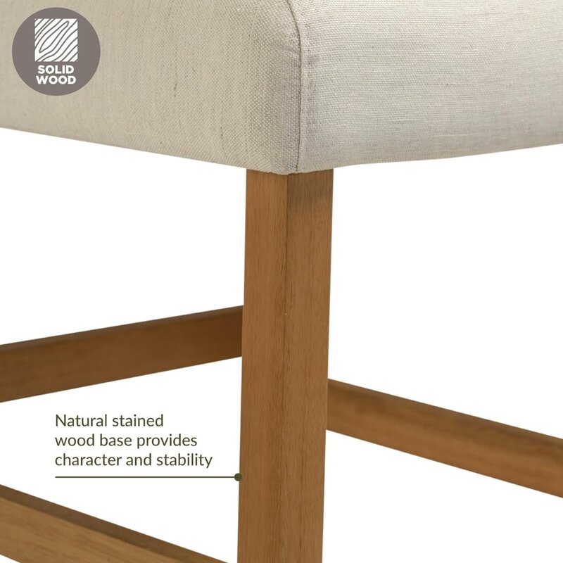 Sgabello da bancone con schienale imbottito e Base in legno-Set di 2 per banconi da cucina e isole-sedie moderne in Natur