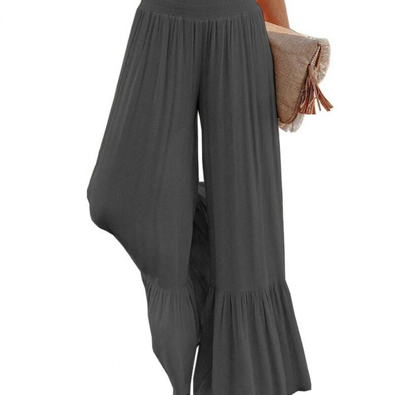 Spodnie z rozkloszowanymi nogawkami pochlebne spodnie z szerokimi nogawkami dla kobiet z wysokim stanem drapowane mankiety z falbanami na wiosnę