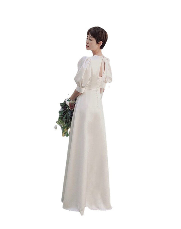 Neue A-Linie O-Ausschnitt Brautkleid glänzenden Satin Brautkleid Französisch Stil einfache Knopf Robe de Mariée anpassen