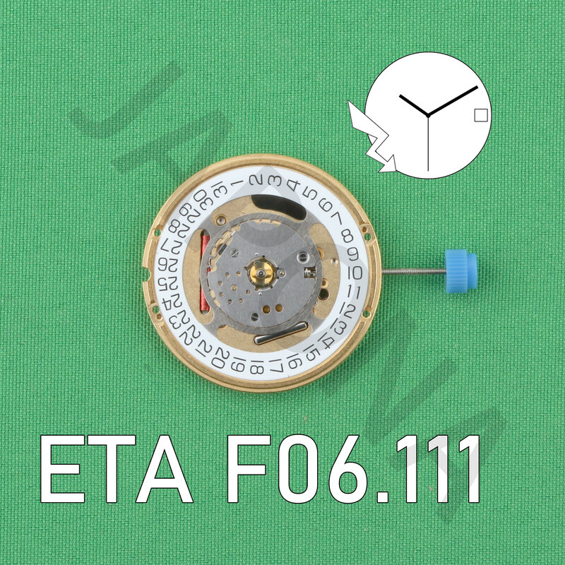 ساعة حركة سويسرية V8 ، ETA F06.111 ، معيار 3 أيدي مع التاريخ ، F06