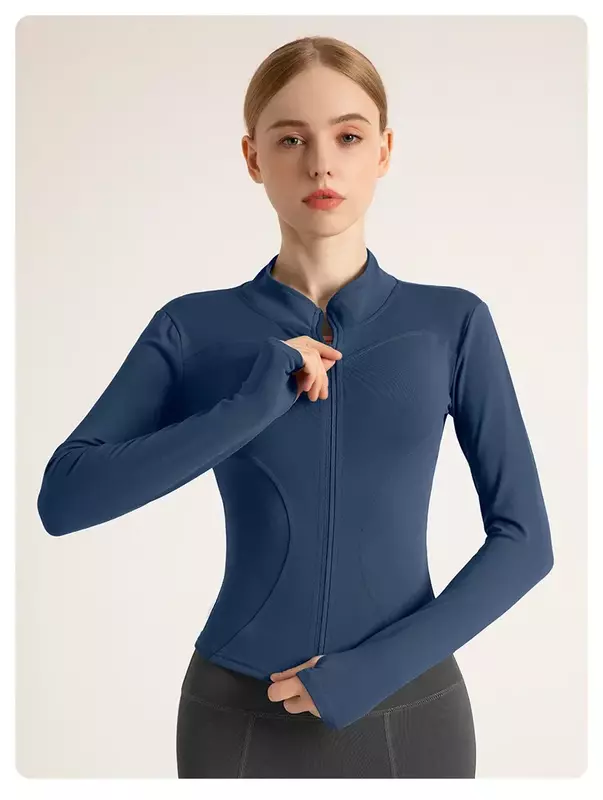 Abrigo deportivo de secado rápido de alta elasticidad para mujer, abrigo ajustado con cuello alto para Yoga, traje de Fitness, Otoño e Invierno