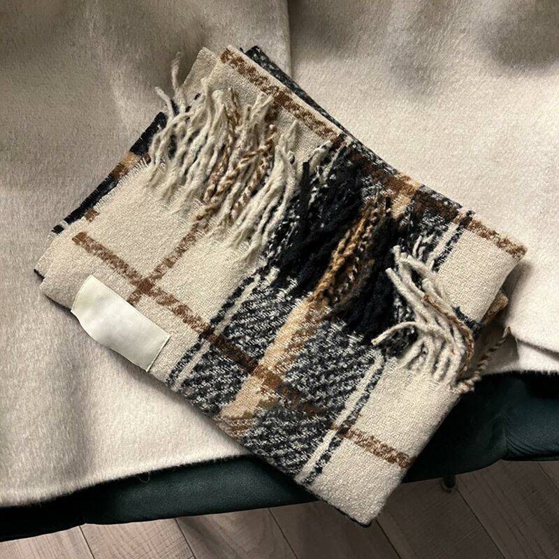 Sciarpa lavorata a maglia scozzese a righe Casual tenere al caldo sciarpa da donna versatile sciarpa di lana a prova di freddo da donna