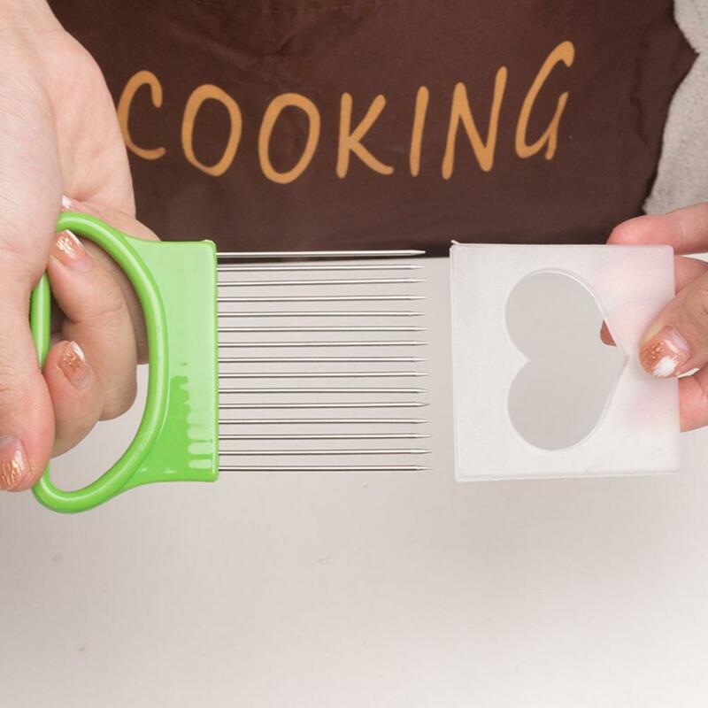 เครื่องหั่นหัวหอมสแตนเลสสำหรับทำอาหารผักในครัวที่มีด้ามจับกันลื่นสำหรับมันฝรั่งอุปกรณ์ที่ใช้ในครัว