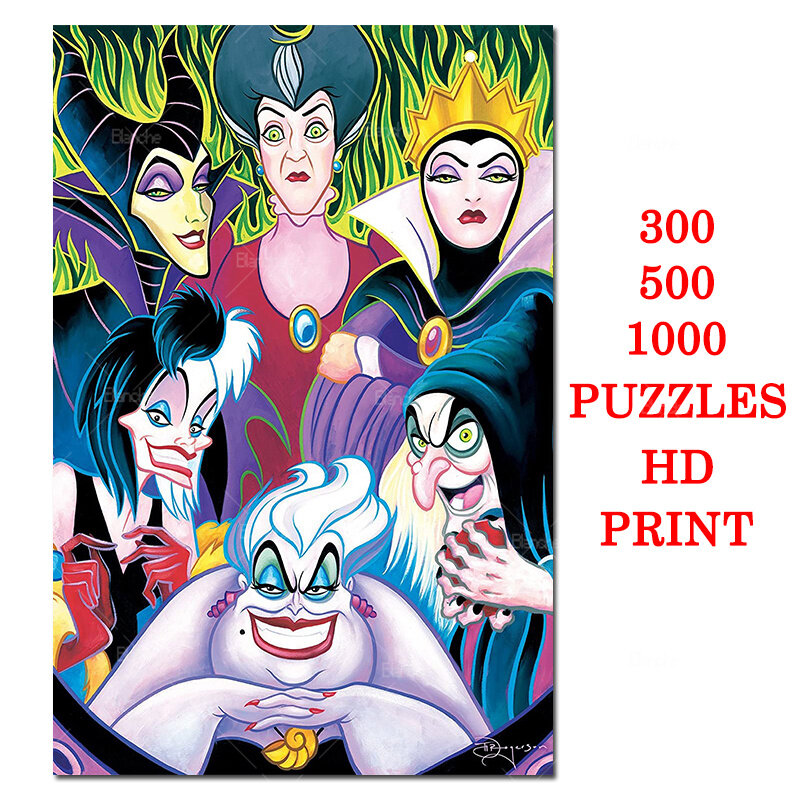 Disney princesa filme feminino vilões papéis escuros quebra-cabeças 300 500 1000 peças jigsaw de papel para meninas crianças adolescentes amigos presente ornamento