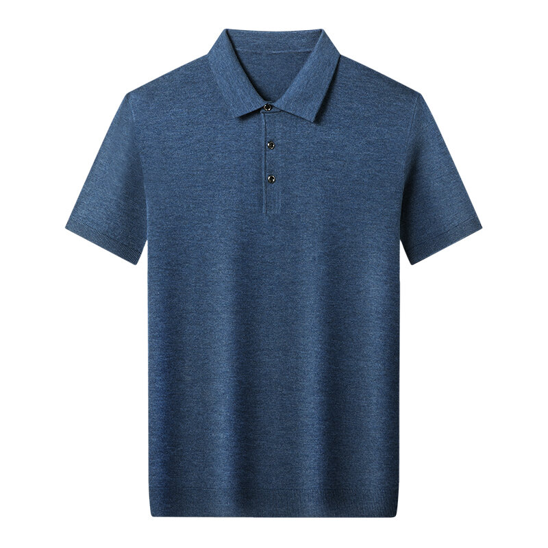 T-Shirt da uomo in lana a maniche corte con colletto a Polo in tinta unita t-Shirt morbida Polo Casual