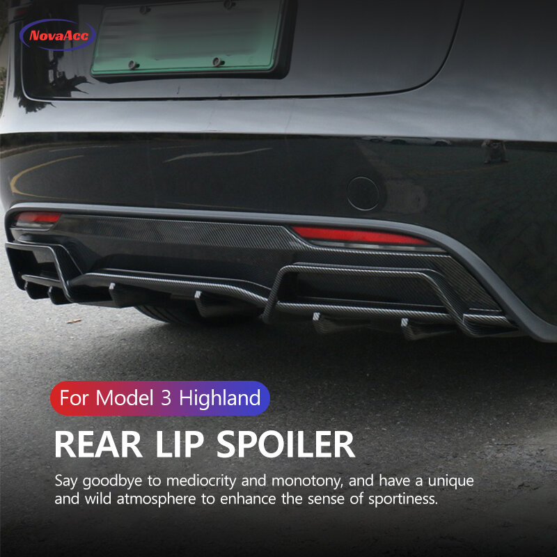 NovaAcc Rear Bumper Diffuser for Tesla Model 3 Highland 2024 Matte ABS Bumper Cover Rear Protector Guard Aprons Car Accessories