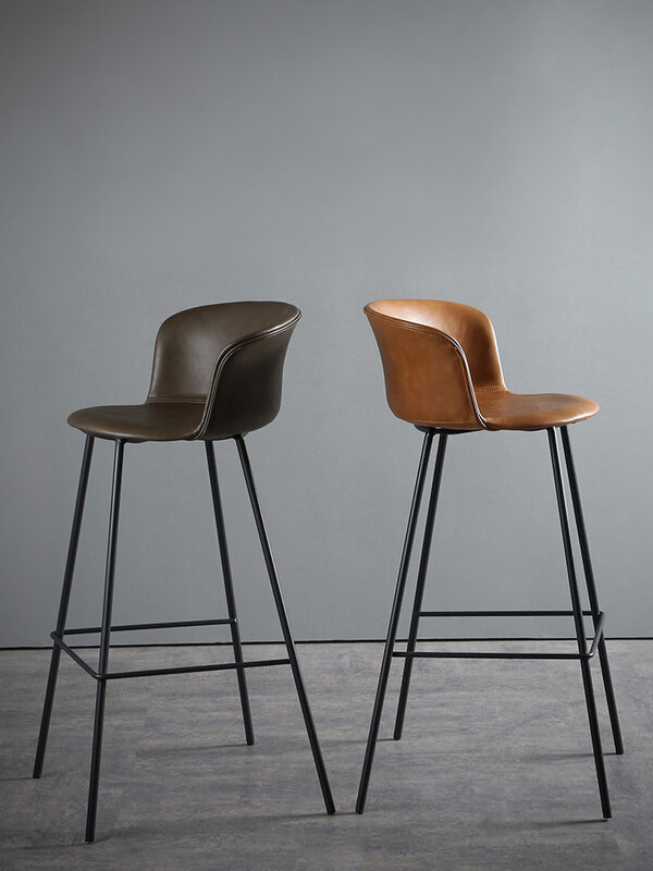 Iron art bar chair light luxury retro modern simple bar stool Nordic home restaurant backrest bar stool