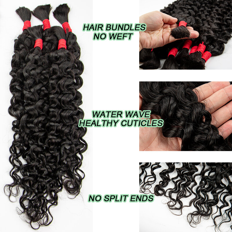 MissDona-mechones trenzados de cabello virgen, extensiones de cabello ondulado al agua, Color Natural, rizado, 100% cabello humano a granel para trenzas bohemias