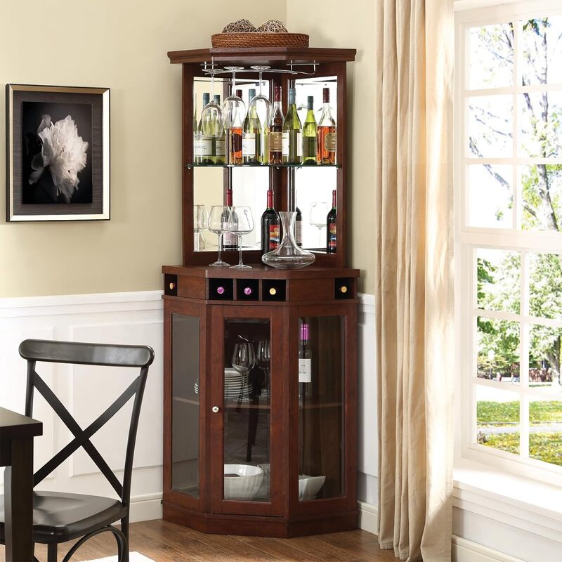Bingkai kayu Bar sudut dengan 5 botol rak anggur penyimpanan mahoni selesai ruang makan seni dapur & Kerajinan kabinet segitiga