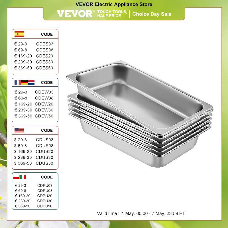 VEVOR Buffet Chafing Dishes 8.5L-20.5L Gastronorm Pans Steam Table Pans Tray Stainless Steel Food Container for Party BBQ Baking