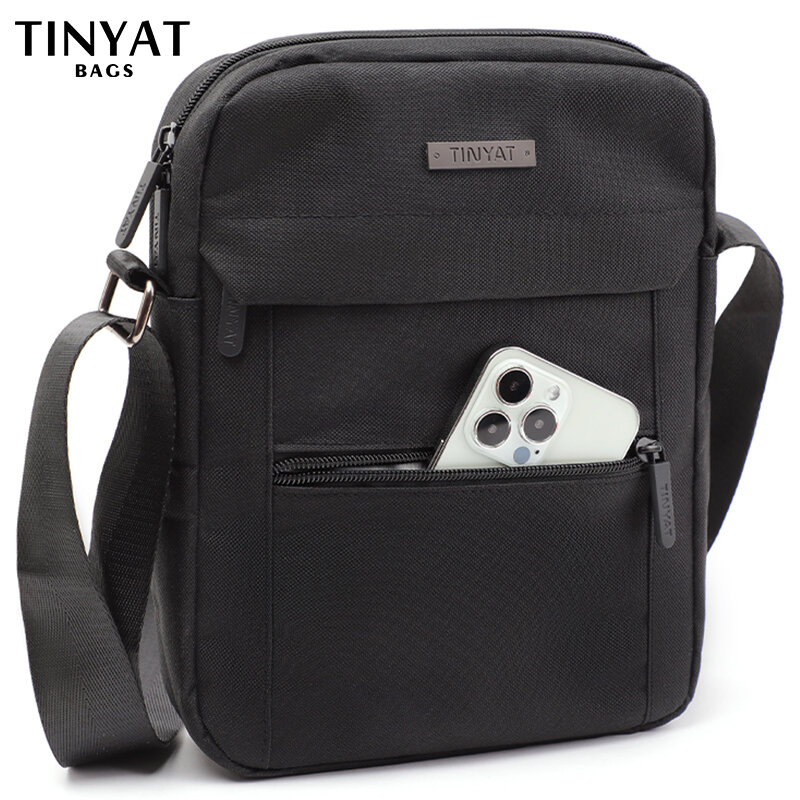 TINYTA للرجال حقائب كتف للرجال من أجل 9.7 'pad 9 جيوب مقاوم للماء حقيبة كروس عادية أسود حقيبة أوراق قماشيّة كتف