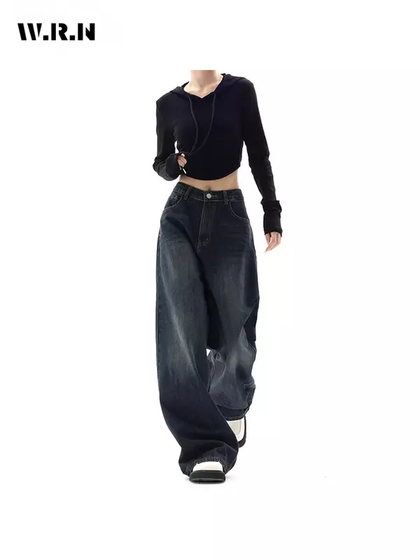 Calça jeans solta de cintura alta feminina, vintage Y2K, calça Harajuku, moda coreana, grunge, perna larga, calça jeans extragrande, roupas femininas