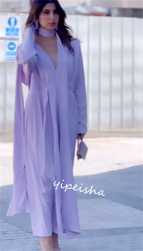 Robe de Rhen satin d'Arabie saoudite, robes mi-longues, zone drapée, ligne A, col en V, occasion sur mesure