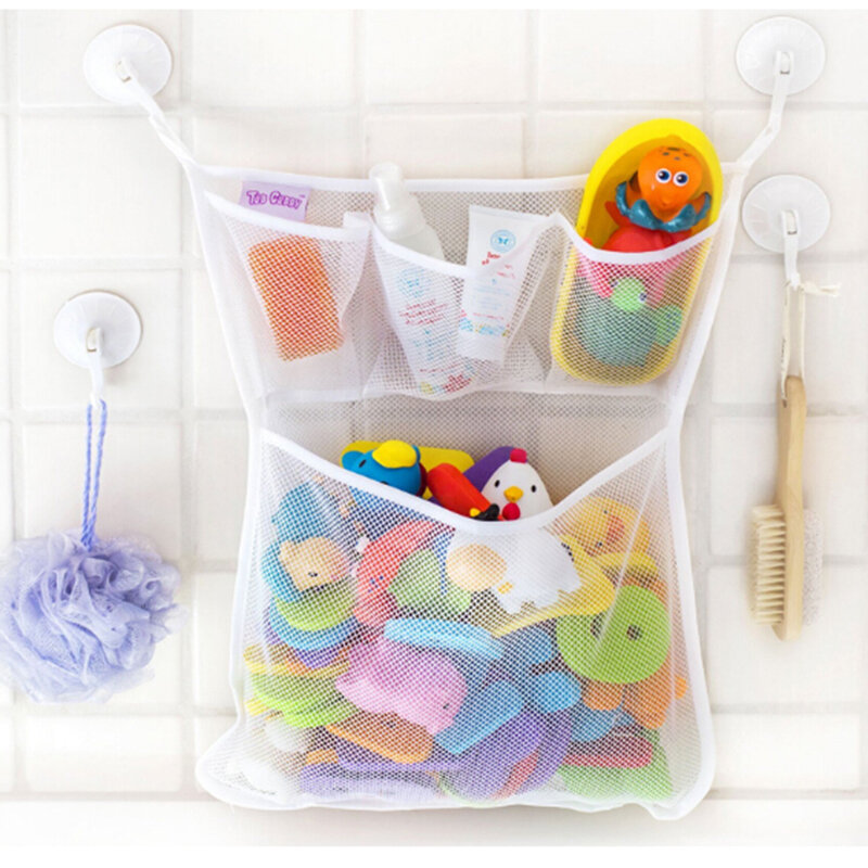 Bebê chuveiro banho brinquedos branco bebê crianças brinquedo de armazenamento malha com forte ventosa saco de brinquedo net organizador do banheiro