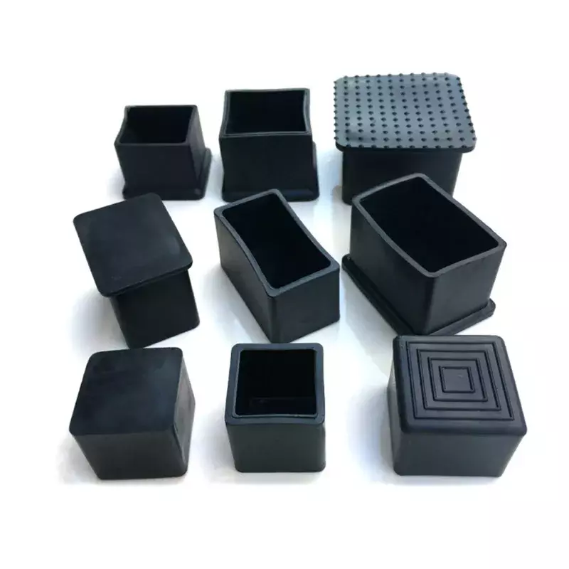 Square Chair Leg Caps Black PVC Rubber Table Foot Furniture Tube End Cover Pipe Plugs Socks Tips Non-slip Floor Protector Pads
