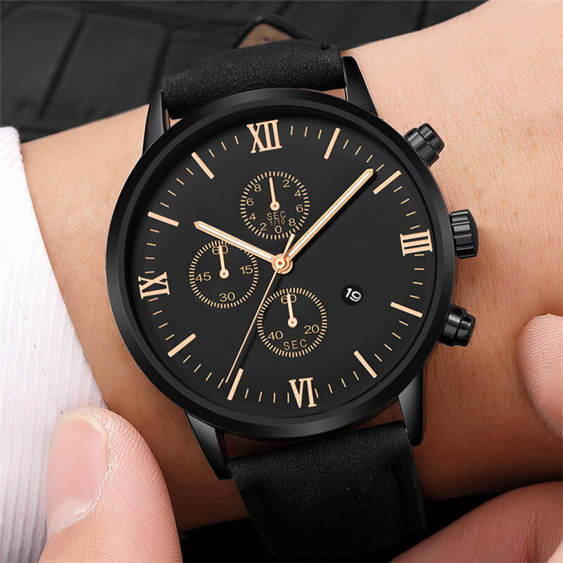 Reloj de cuarzo minimalista para hombre, cronógrafo con calendario, fecha, correa de cuero, para trabajo en casa y oficina