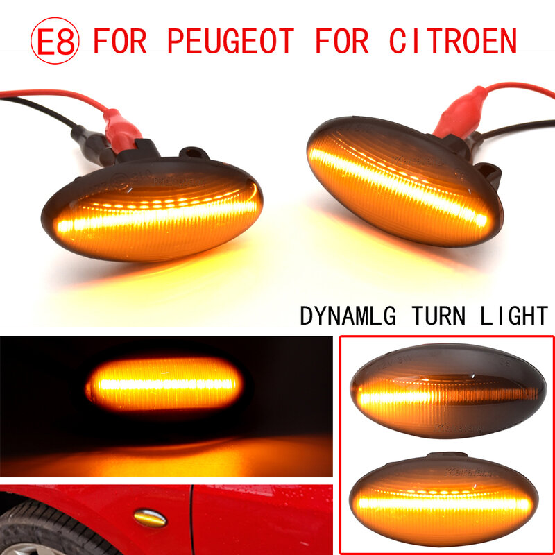 2x LED แบบไดนามิกเลี้ยวไฟสัญญาณด้านข้างลำดับไฟกระพริบสำหรับ Peugeot 307 206 407 107 607สำหรับ Citroen c1 C2 C3 C5