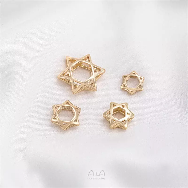 14K Gold Filled Plated Brass Hollow Out Six Pointed Star Bead Ring Handmade Bead Separation Ring DIY Chain Jewelry Accessories