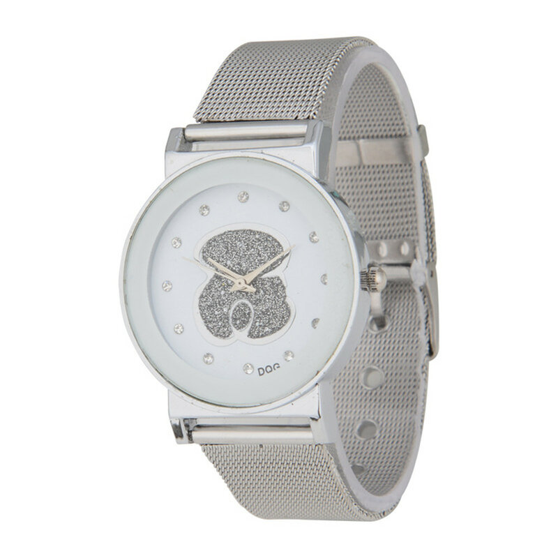 Luxury Ladies Black and White Bear with Diamonds Simple Design Branded Quartz Watch Fashion Stretch No Buckle Women Dress Clock Creative Watches Frete grátis